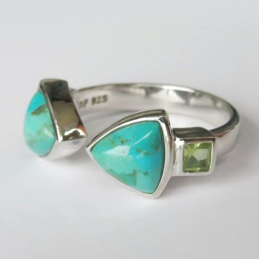 Sterling Silver Peridot Trillion Turquoise Ring